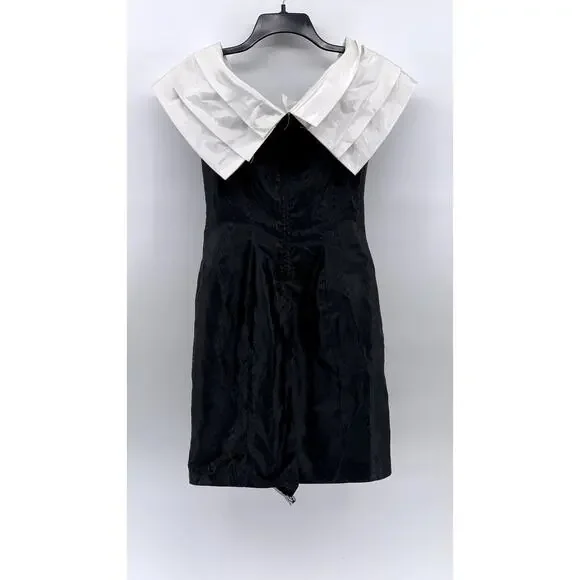 UNBRANDED Women's Black-White Pleated Shoulder Dress SZ S - Picture 3 of 11